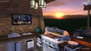 3D rendering of a patio outdoor kitchen