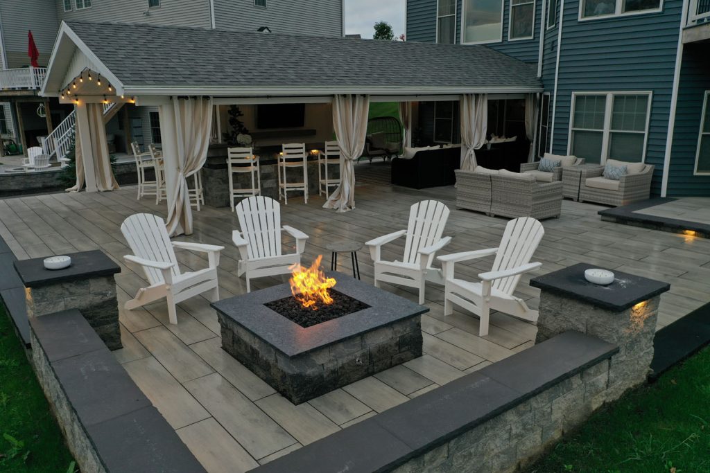 default Custom built fire pit and a new modern patio with retaining walls in Brighton, NY